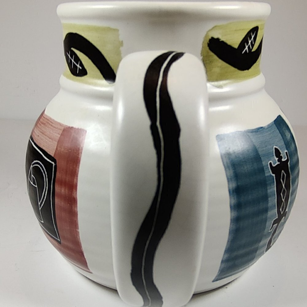 Southwest Handpainted Pottery Pitcher from California, Vibrant colors Indian Art